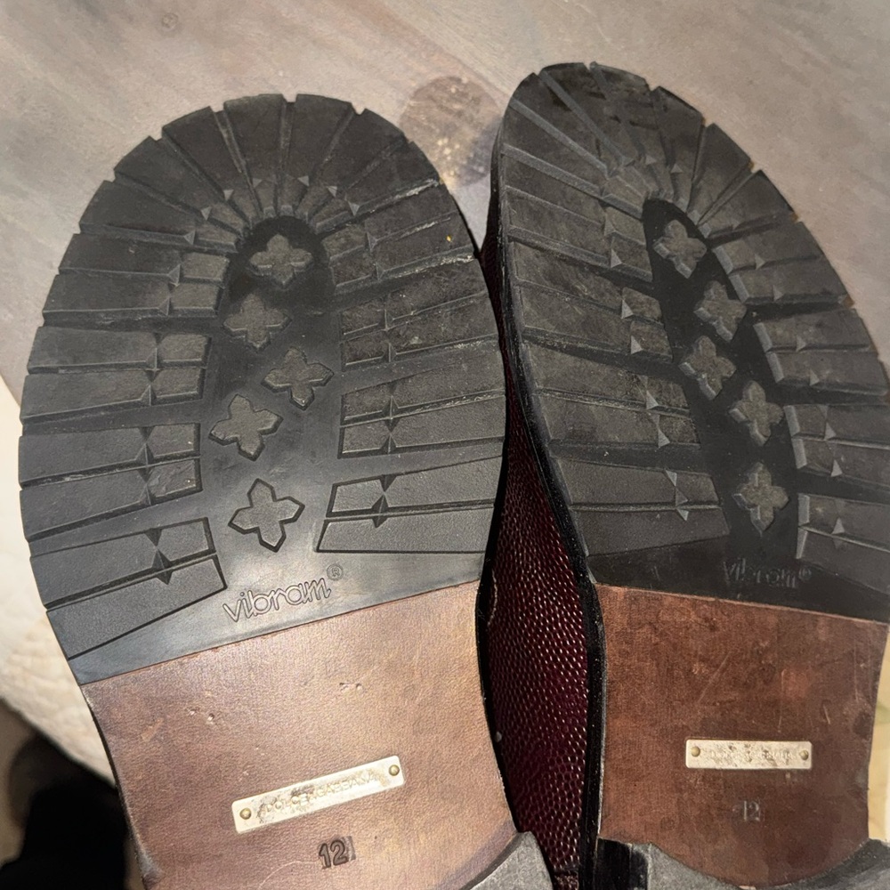 Dolce & Gabbana Burgundy Pebbled Leather Derby Shoes Vibram Sole Size 12 - Picture 8 of 8